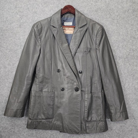 Oleg Cassini Other - Vintage OLEG CASSINI Jacket Small Gray Genuine Leather Double Breasted 70s 20x29